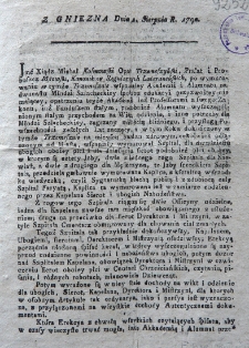 [Informacja o założeniu szpitala w Trzemesznie 1790.08.01]