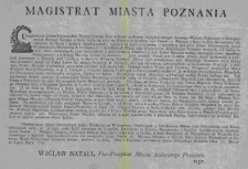 [Obwieszczenie w sprawie przyjmowania przez mieszczan prawa miejskiego w dniach 25 do 31 VII 1791, wyboru pleipotenta na sejm i sdzi&oacute;w apelacyjnych]