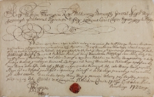 Paszport dla Mateusza Bolesty, por. pachołk&oacute;w łanowych na woj. podlaskie, wydany przez Wilhelma Wawrzyńca Rippe, podkom. parnawski, gen. major, komendant fortec pogranicznych podolskich z 17.10.1720