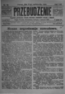 Przebudzenie: tygodnik poświęcony obronie interes&oacute;w robotnik&oacute;w rolnych i leśnych. Organ Związku Robotnik&oacute;w Rolnych i Leśnych ZZP. 1926.10.21 R.8 Nr42