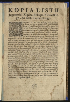 Kopia listu Jegomości Xiędza Biskupa Kuiawskiego do Posła Francuskiego