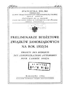 Preliminarze Budżetowe Związk&oacute;w Samorządowych na Rok 1933/34