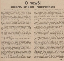 O rozw&oacute;j przemysłu hotelowo-restauracyjnego