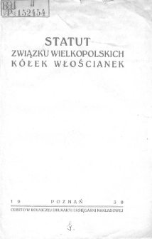 Statut Związku Wielkopolskich K&oacute;łek Włościanek