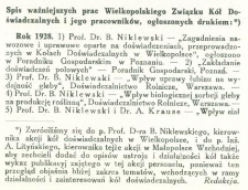 Spis ważniejszych prac Wielkopolskiego Związku K&oacute;ł Doświadczalnych i jego pracownik&oacute;w, ogłoszonych drukiem