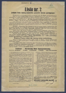Lista nr 2 - jedyna lista samopomocowa przeciw listom partyjnym! : [Incipit:] Nie zapominajmy, że odbywające się wybory są wyborami nie do Sejmu, ale do Bratniej Pomocy [...] : 12 marca 1934 r. / Kazimierz Sołtysik.
