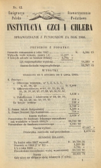 Emigracya Polska Stowarzyszenie Podatkowe. Instytucya Czci i Chleba. Sprawozdanie z fundusz&oacute;w za rok 1868. Nr 12. 1870