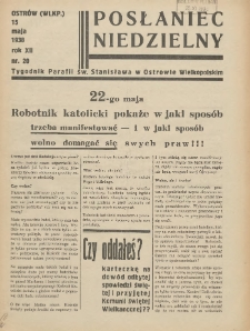 Posłaniec Niedzielny: organ Parafii św. Stanisława BM w Mieście Ostrowie Archidiec. Poznańskiej 1938.05.15 R.12 Nr20